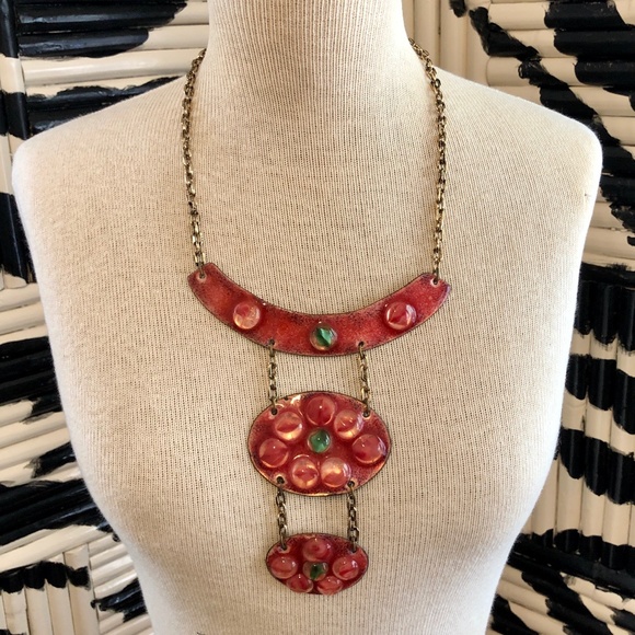 Vintage Enamel Brutalist Modernist Bib Necklace - Picture 1 of 9